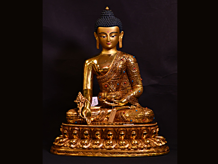 尼泊爾佛像藥師佛鎏金43cm