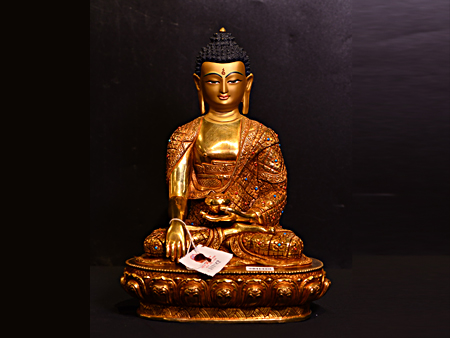 尼泊爾佛像釋迦牟尼佛鎏金33cm