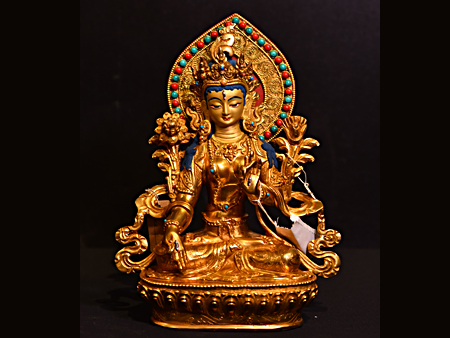尼泊爾佛像白度母背光23cm
