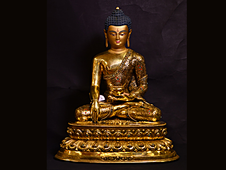 尼泊爾佛像釋迦牟尼佛鎏金45cm