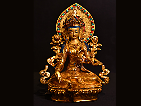尼泊爾佛像綠度母背光23cm