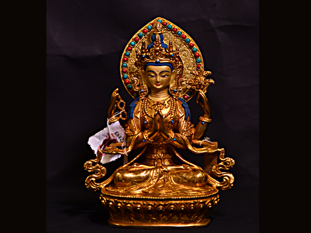 尼泊爾佛像四臂觀音背光23cm