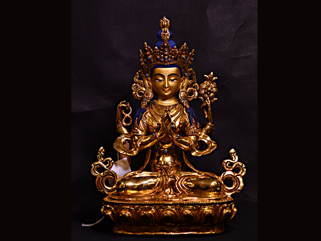 尼泊爾佛像四臂觀音鎏金35cm
