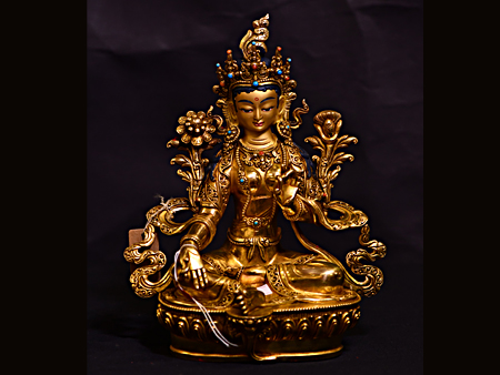 尼泊爾佛像綠度母鎏金21cm