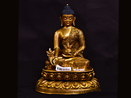 尼泊爾佛像藥師佛鎏金17cm