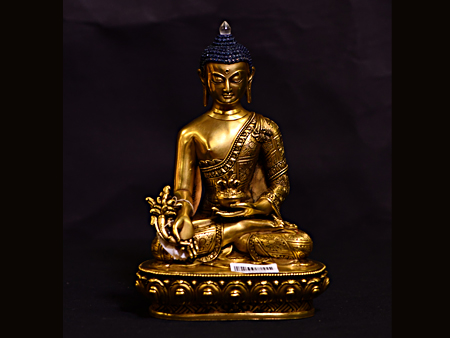 尼泊爾佛像藥師佛鎏金18cm