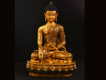 尼泊爾佛像釋迦牟尼佛鎏金42cm