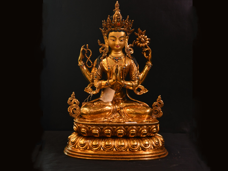 尼泊爾佛像四臂觀音鎏金44cm