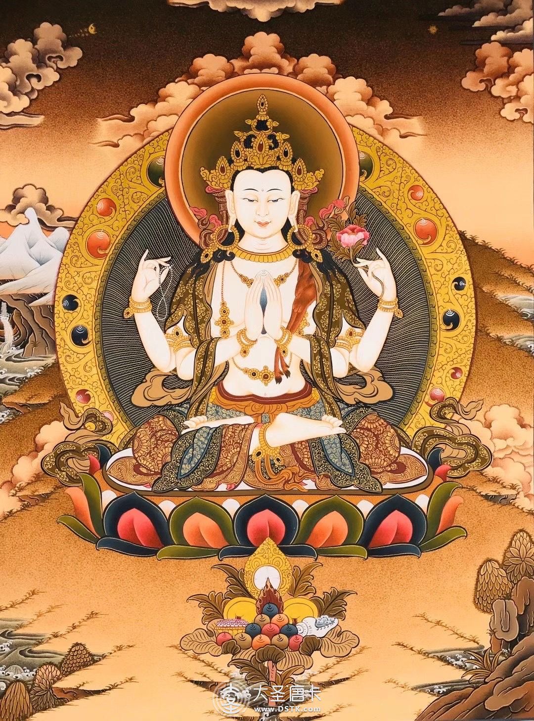 精品《四臂觀音》彩唐卡。尺幅：70-50CM左右