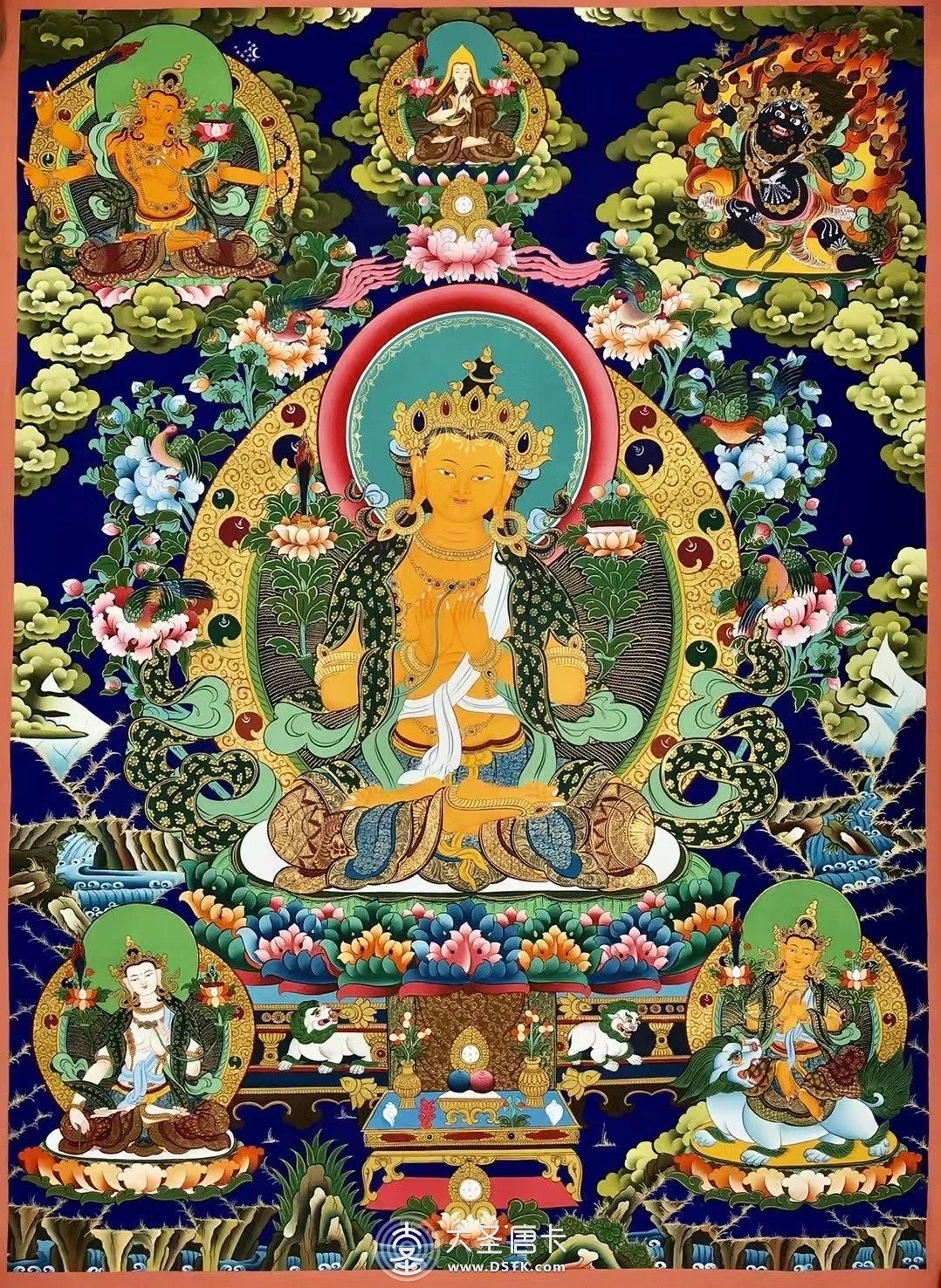 藍唐卡《五文部?殊菩薩》作品尺幅 80-60CM左右