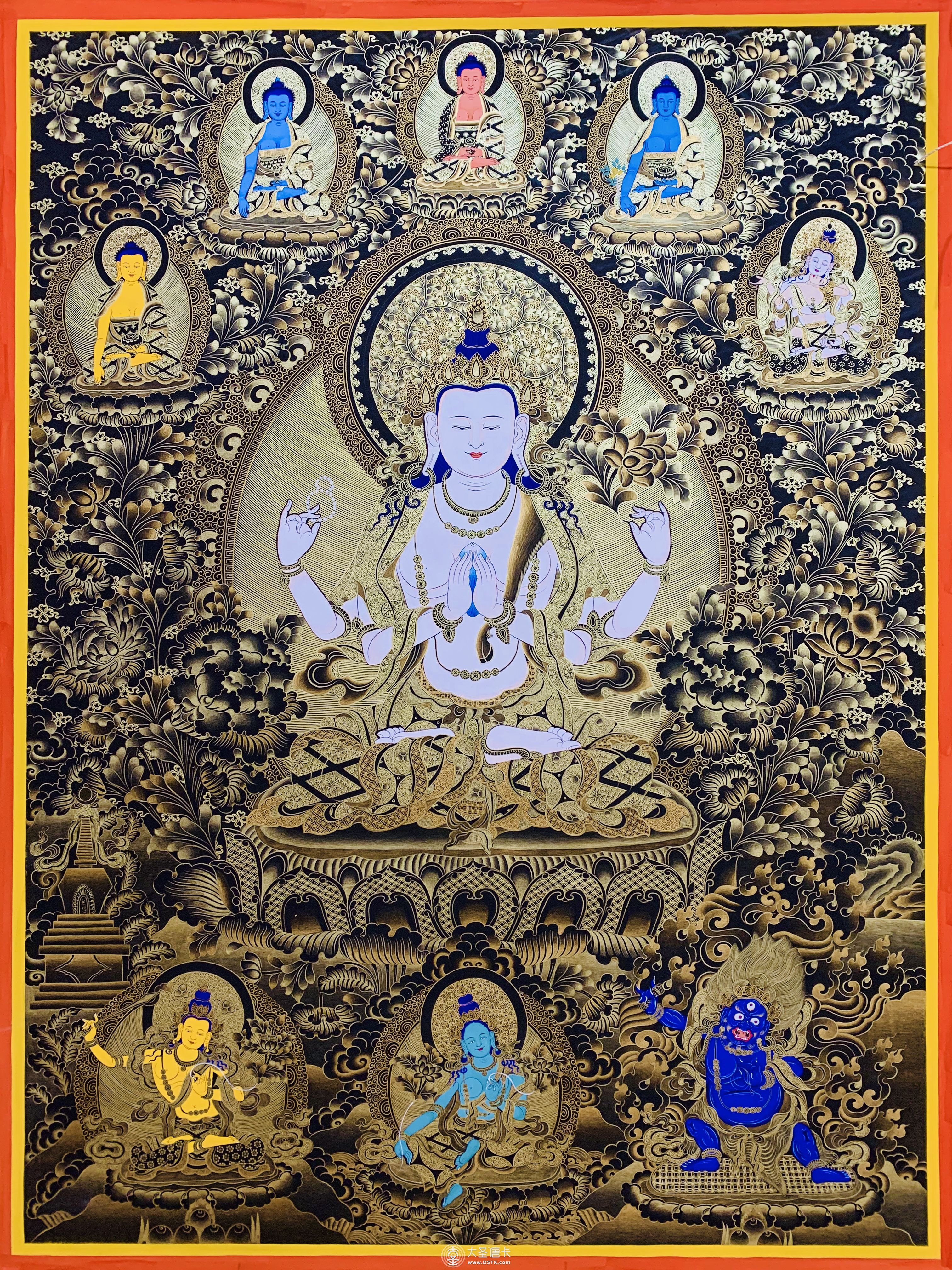 熱貢黑金四臂觀音100-70cm