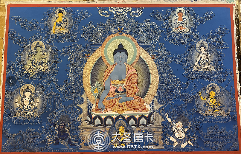 熱貢藍唐橫幅藥師佛150-90cm