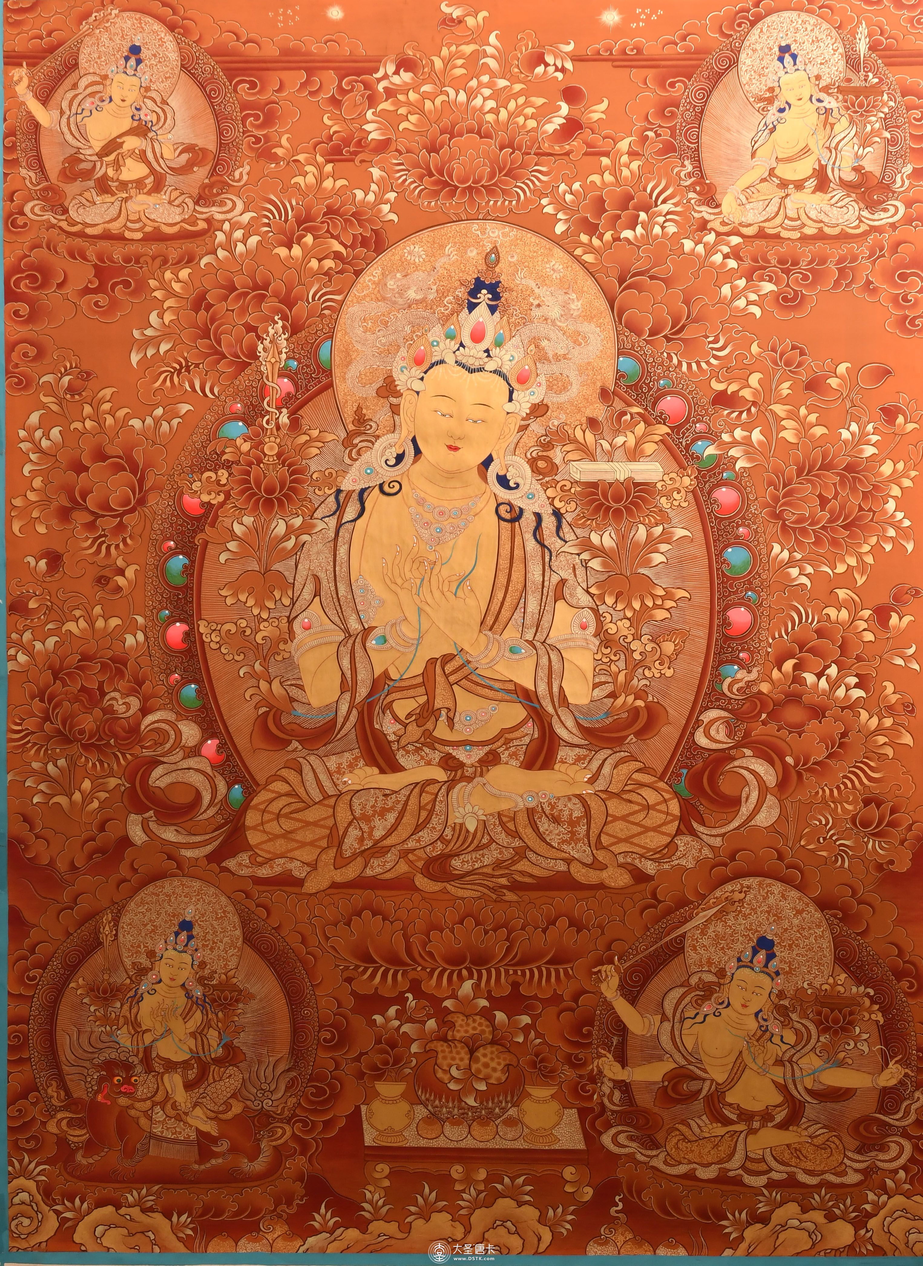 定制熱貢精品紅唐五方文殊100-70cm