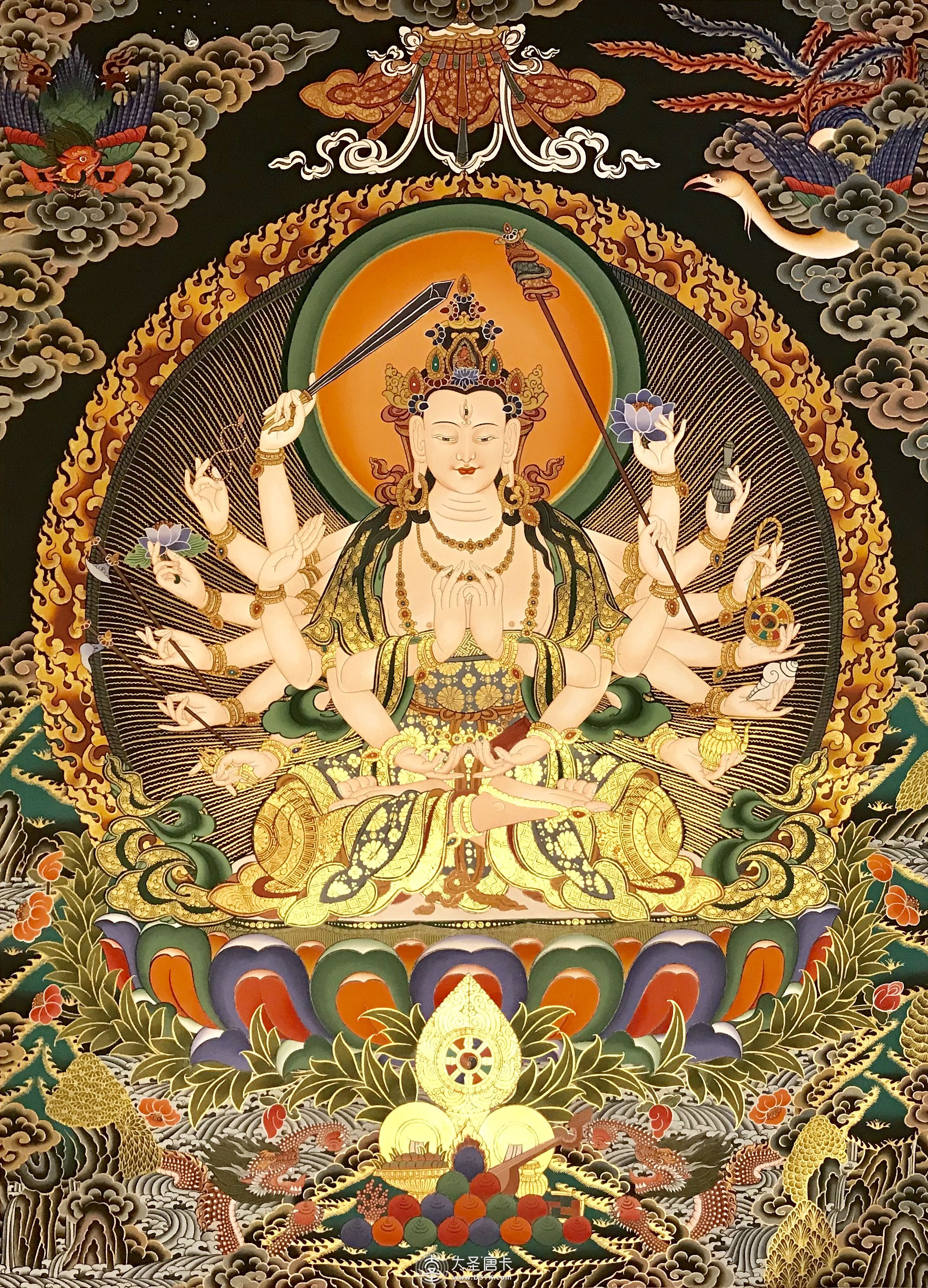 尼泊爾精品彩唐準提佛母100-70cm