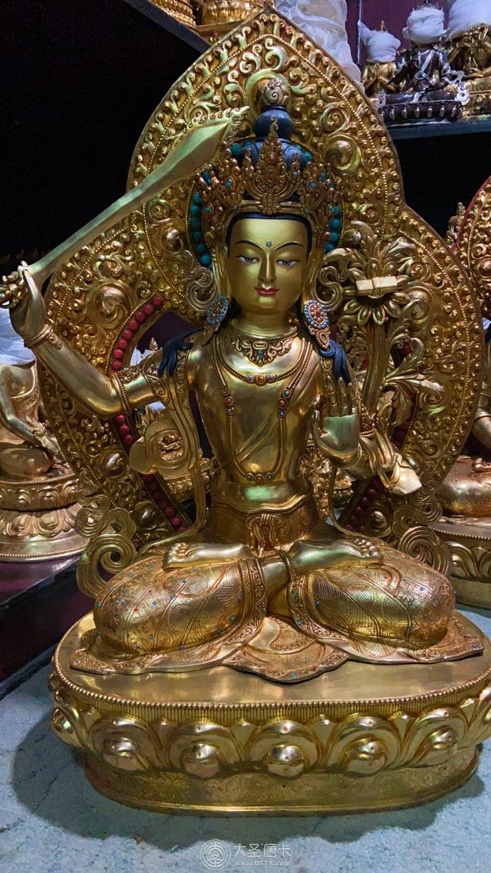 尼泊爾qing精品鎏金文殊菩薩80公分