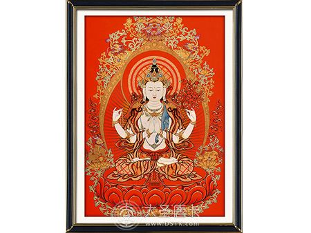 熱貢尖措大師作品紅唐四臂觀音80-50cm