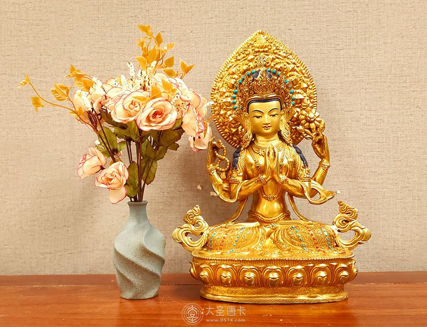 四臂觀音背光鎏金38cm