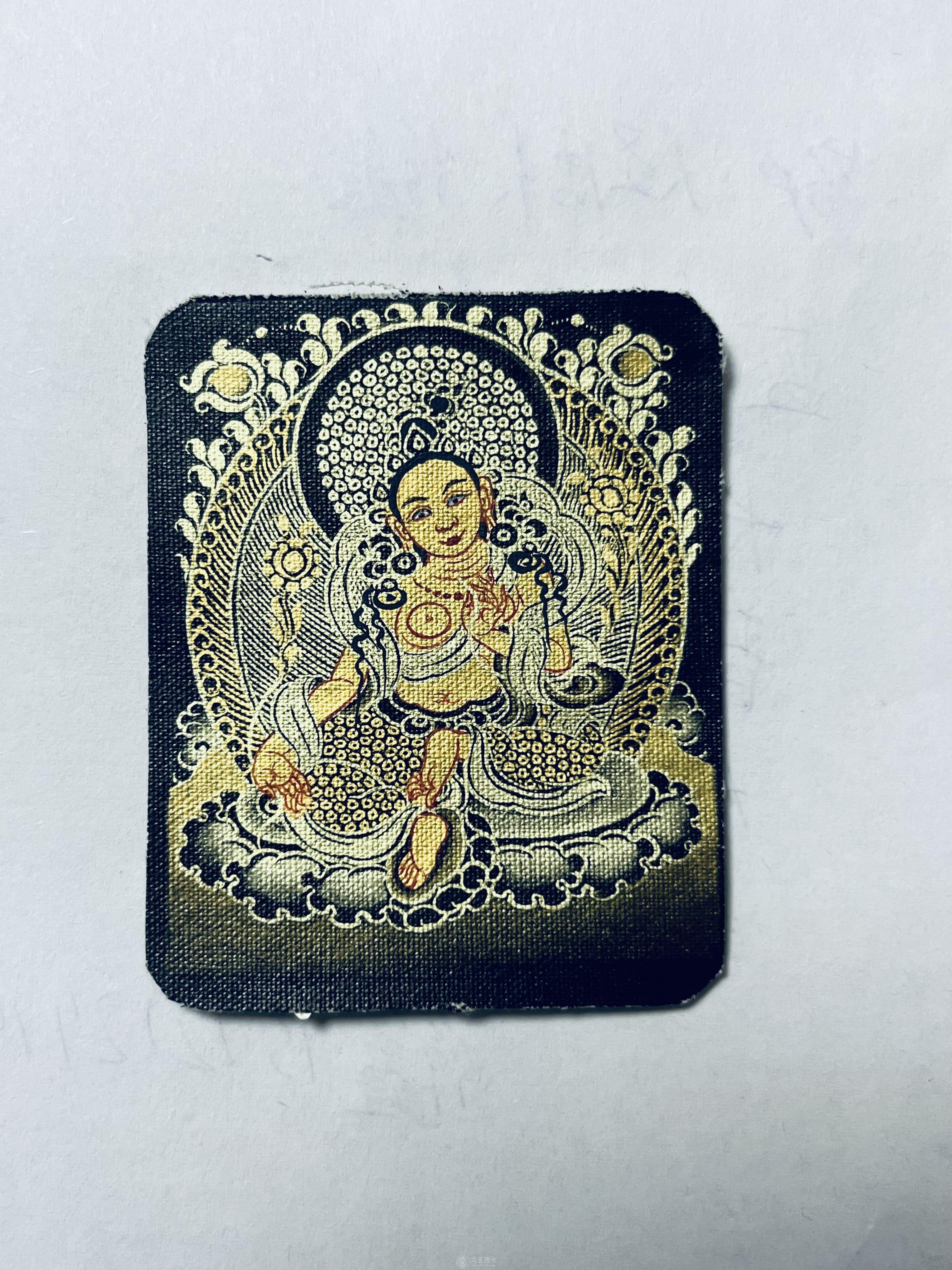 黑金小唐卡綠度母/四臂觀音